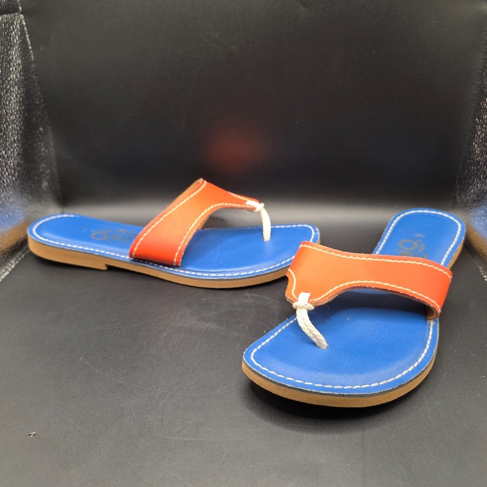 Kino Shoes Wom Size 9 Blue/Orange Leather Thong Sandals Key West FL Casual
